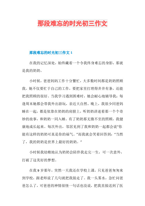 那段难忘的时光初三作文