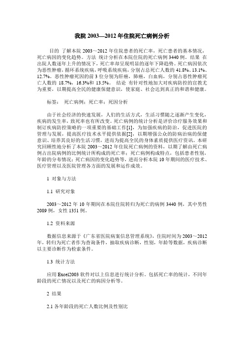 我院2003—2012年住院死亡病例分析