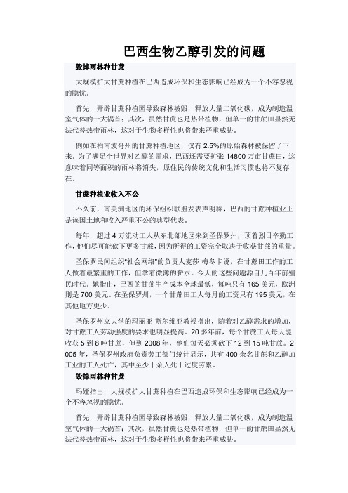巴西生物乙醇引发的问题