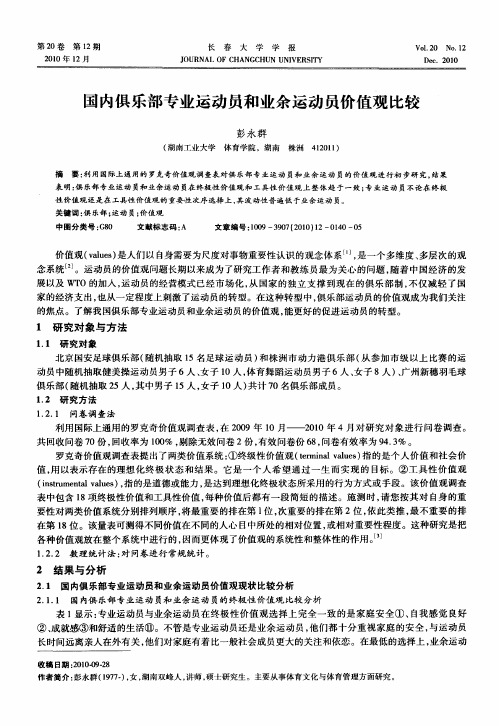 国内俱乐部专业运动员和业余运动员价值观比较