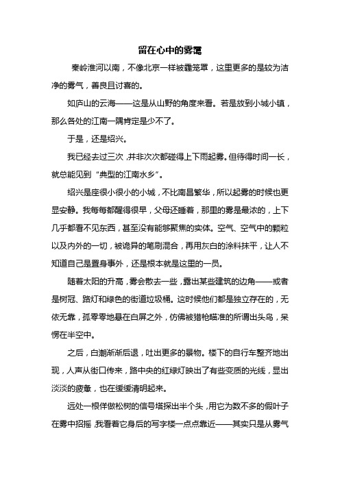 初二作文：留在心中的雾霭作文800字
