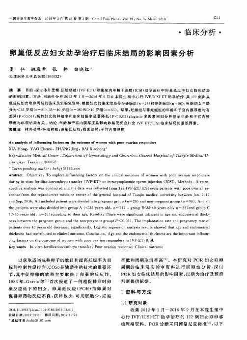 卵巢低反应妇女助孕治疗后临床结局的影响因素分析