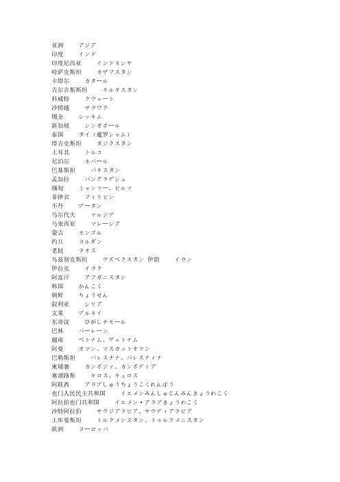 世界各国名称中日对照