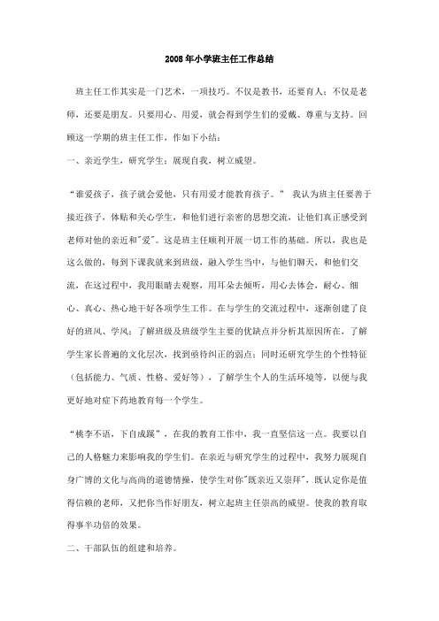 2008年小学班主任工作总结