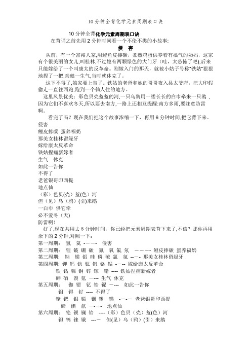 10分钟全背化学元素周期表口诀