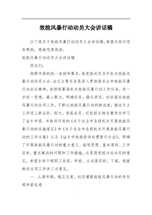 效能风暴行动动员大会讲话稿