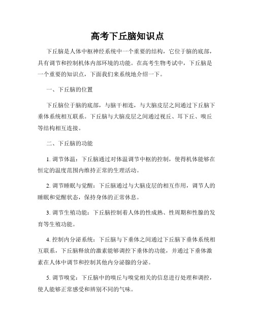 高考下丘脑知识点