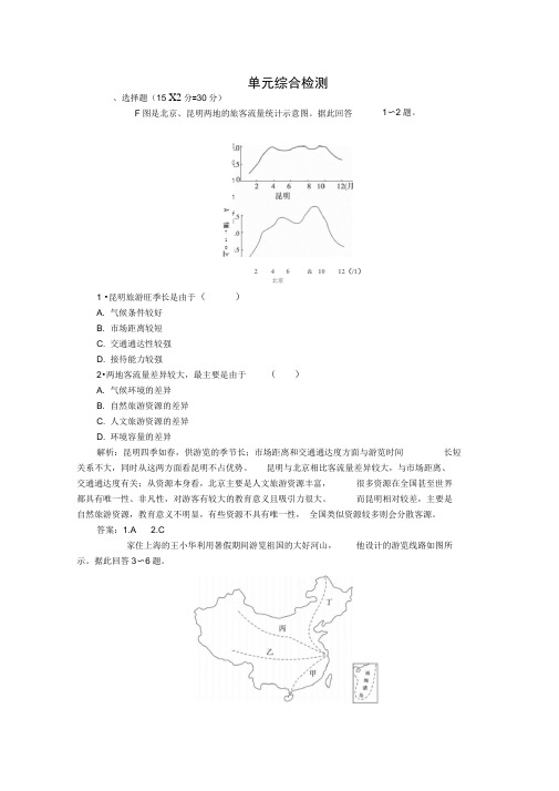 地理选修ⅲ鲁教版旅游资源评价与旅游规划单元综合检测.