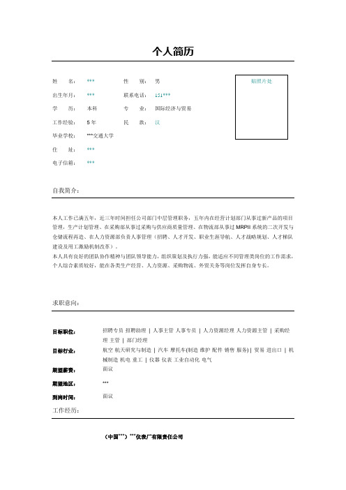 人力资源管理简历表格模板