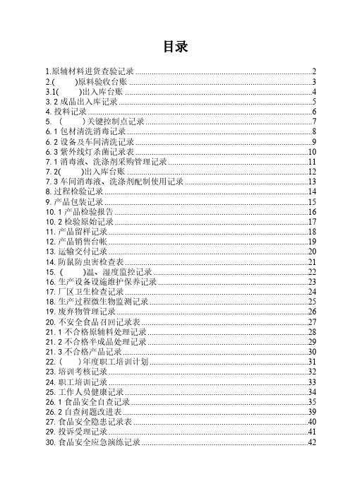 食品生产企业必备一整套记录表单