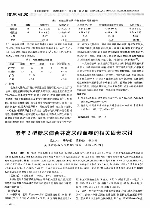 老年2型糖尿病合并高尿酸血症的相关因素探讨