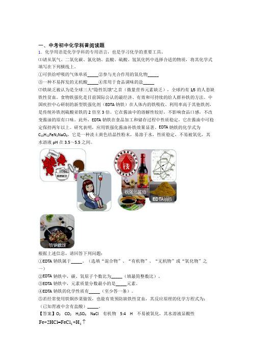 全国中考化学科普阅读题的综合中考真题汇总附详细答案