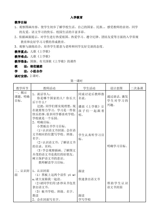 (部编版精编教学资料)小学语文一年级(上册)全册教案表格版