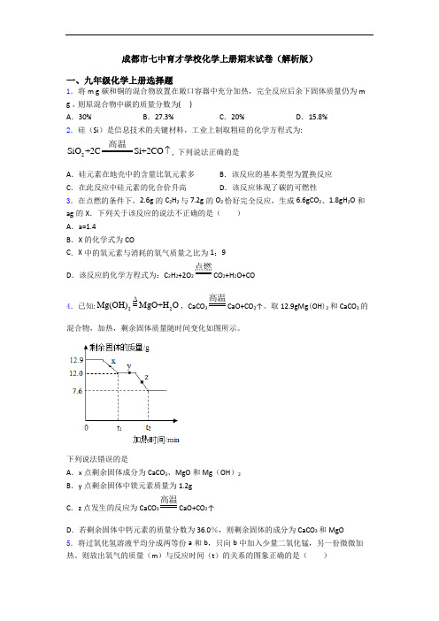 成都市七中育才学校化学初三化学上册期末试卷(解析版)