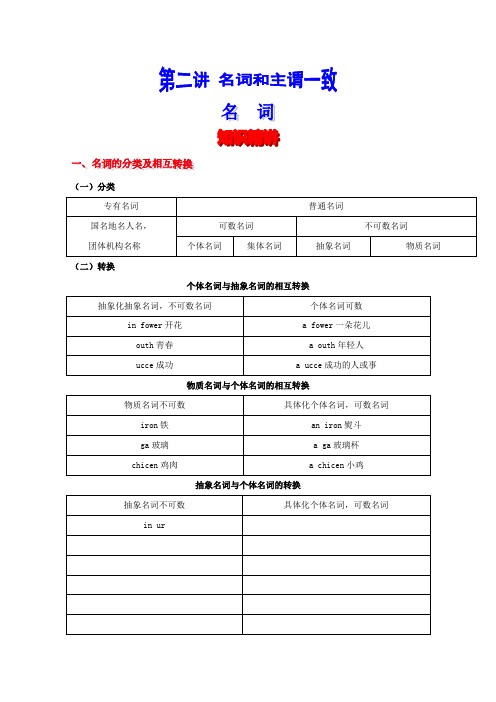 2022届高考英语（第二讲 名词和主谓一致）语法精讲精练 教师版