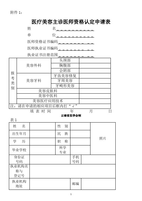 云南省医疗美容主诊医师执业资格认定申请表.精讲