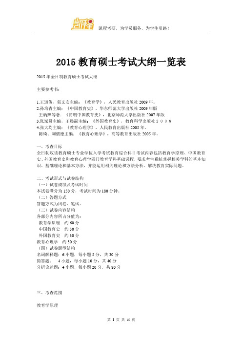 2015教育硕士考试大纲一览表