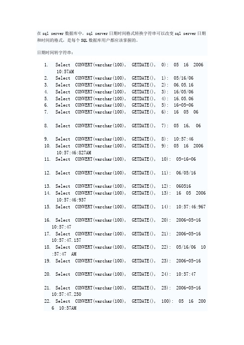 sql日期时间格式转换字符串简介