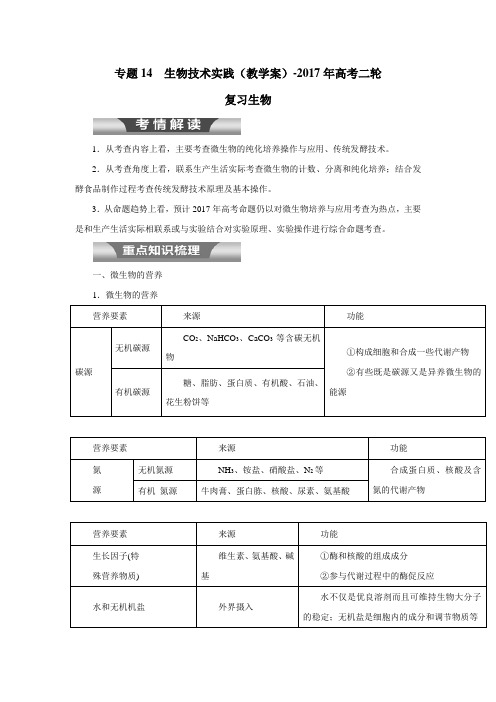 专题14  生物技术实践(教学案)-2017年高考二轮复习生物(附解析)$760042