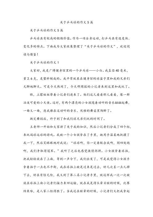 乒乓球的作文5篇