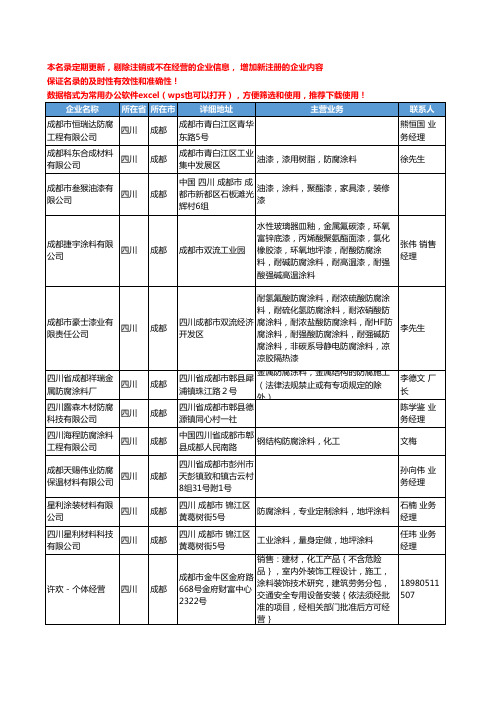 2020新版四川省防腐涂料工商企业公司名录名单黄页联系方式大全36家