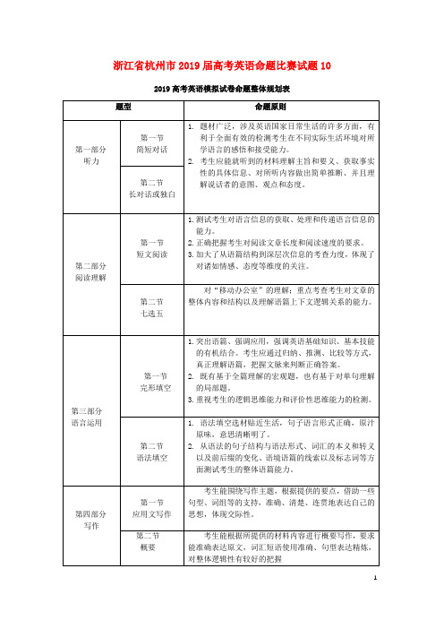浙江省杭州市2019届高考英语命题比赛试题10