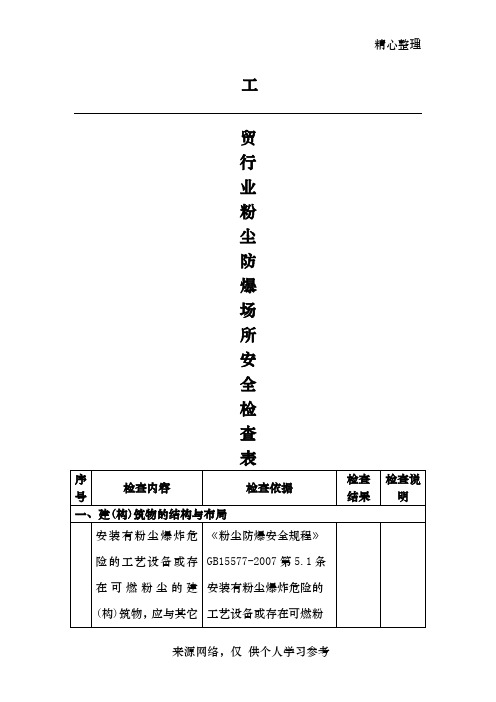 工贸行业粉尘防爆场所安全检查表