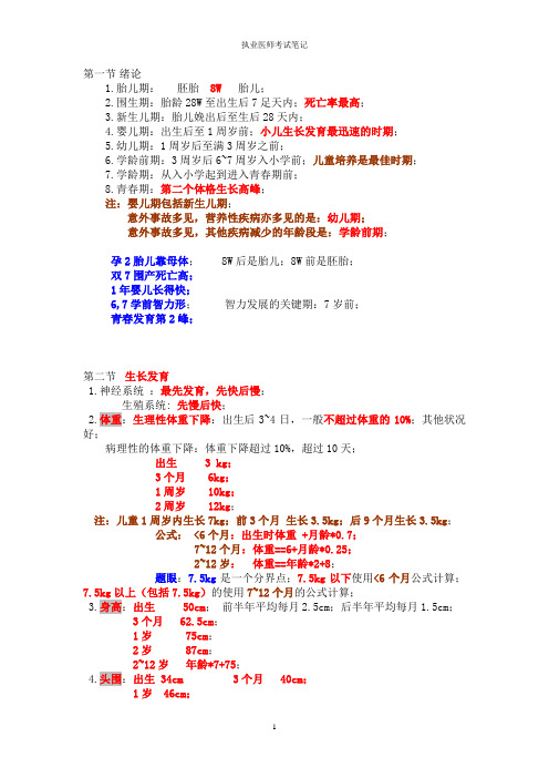 执业医师考试笔记-儿科-执业医师考试笔记-儿科-1儿科绪论、生长发育、儿童保健