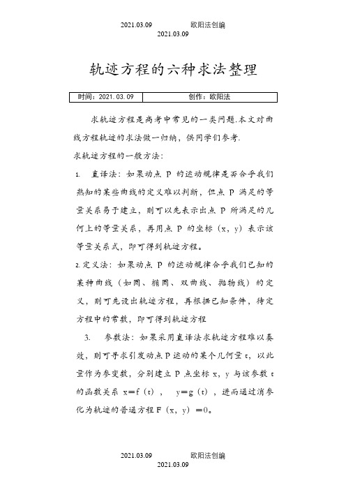轨迹方程的 几种求法整理(例题+答案)之欧阳法创编