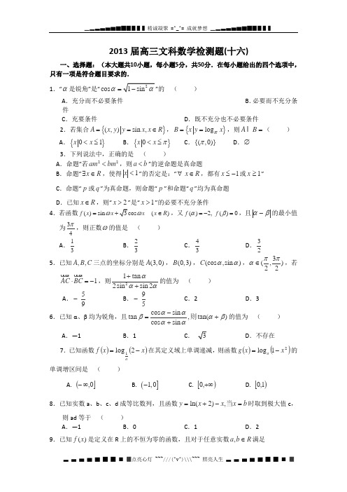 湖北省襄阳一中2013届高三数学(文)检测题(十六)