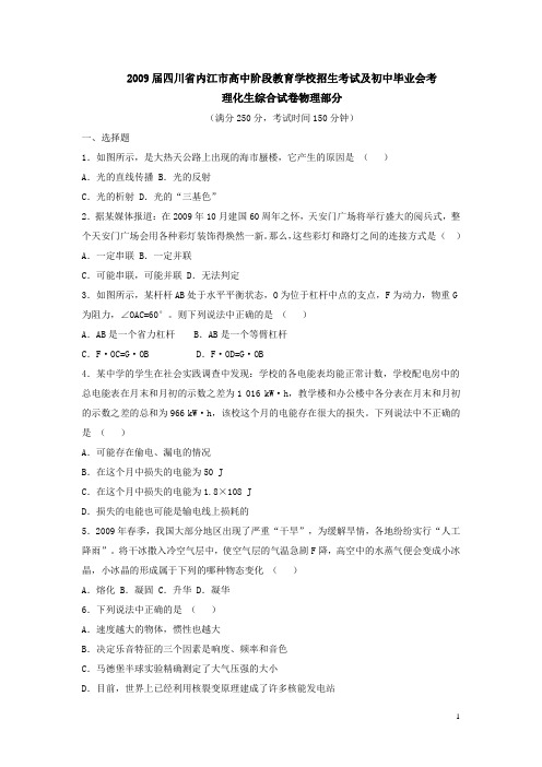 四川内江2009年高考(理综)试题