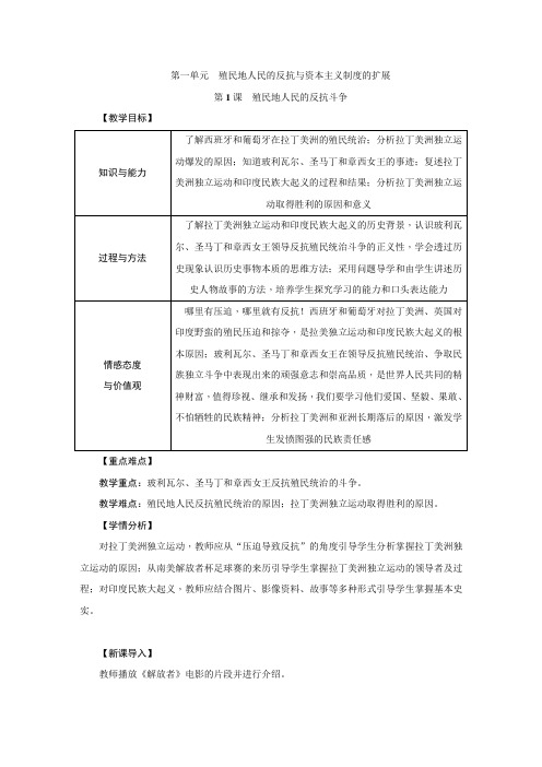 第1课殖民地人民的反抗斗争 教案