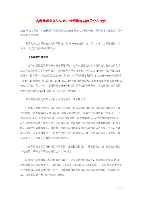 高考地理 必背知识点 世界海洋盐度的分布变化(全国通用)