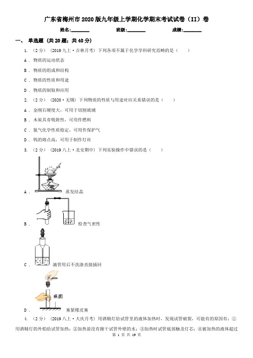 广东省梅州市2020版九年级上学期化学期末考试试卷(II)卷