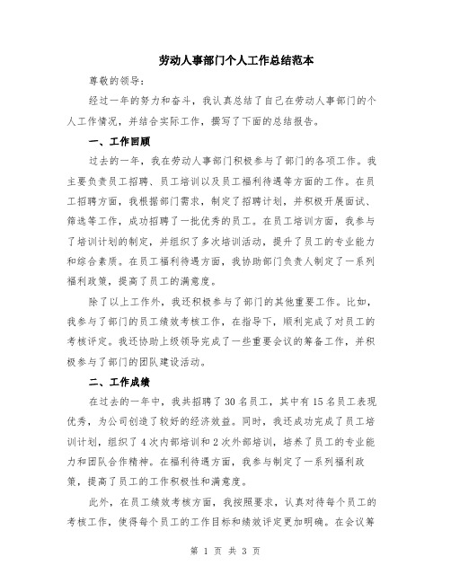 劳动人事部门个人工作总结范本