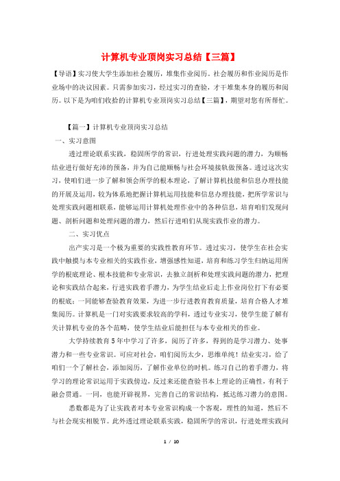 计算机专业顶岗实习总结【三篇】