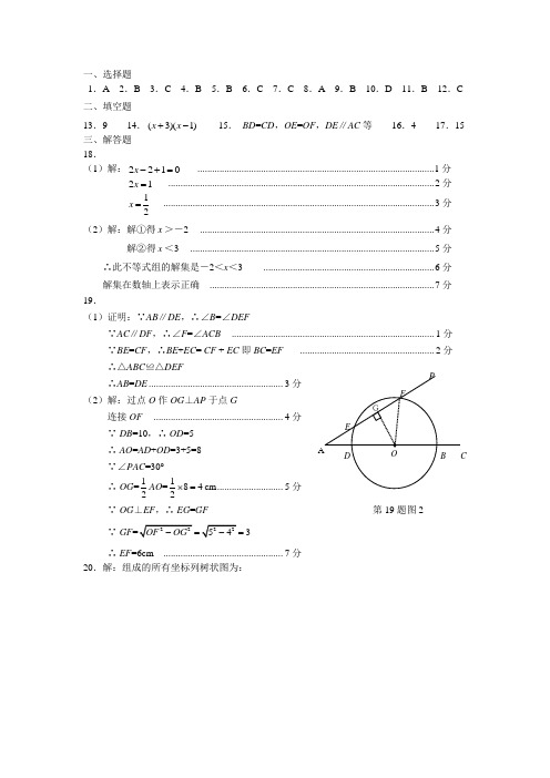 济南市2008年中考数学试题及答案解析