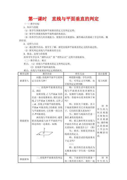 高中数学 2.3.1直线与平面垂直的判定精品教案 新人教A版必修2