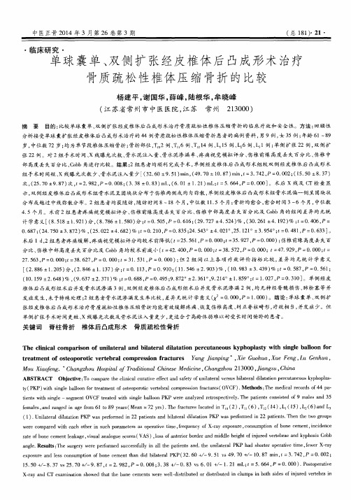 单球囊单、双侧扩张经皮椎体后凸成形术治疗骨质疏松性椎体压缩骨折的比较