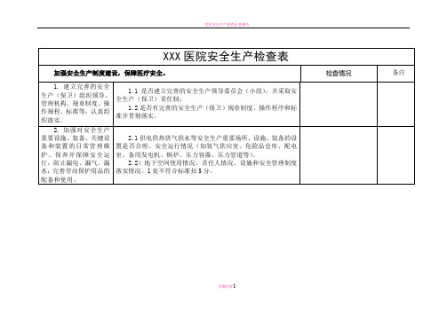 医院安全生产检查表