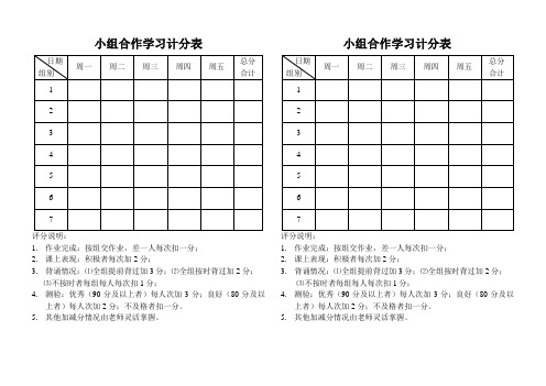 小组合作学习计分表