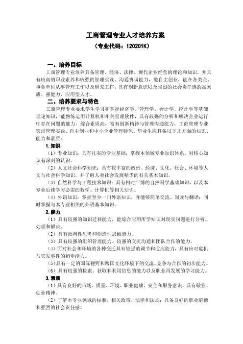 工商管理专业人才培养方案