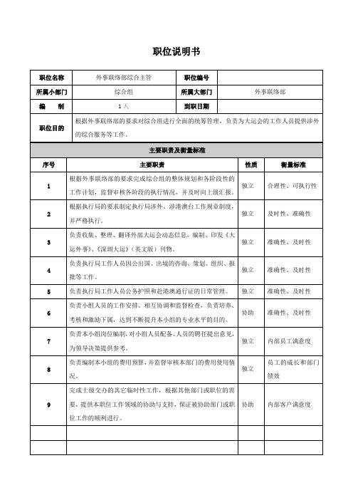 职位说明书(外事联络部综合主管).doc