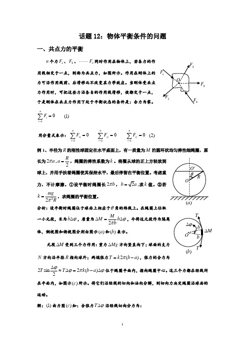 高中物理竞赛_话题12：物体平衡条件的问题