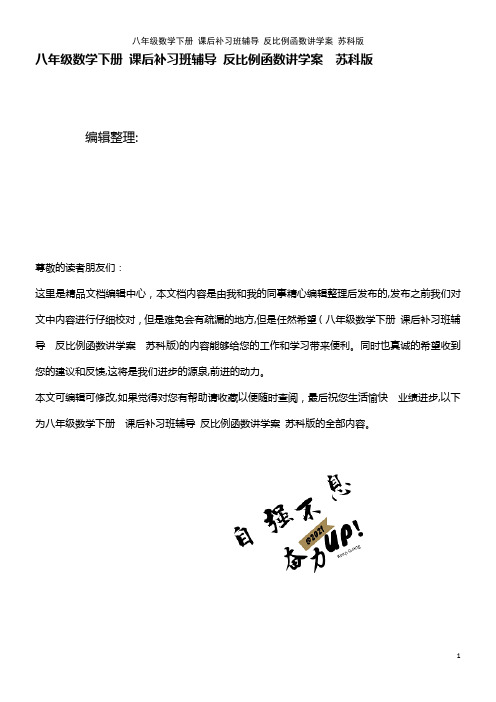 八年级数学下册 课后补习班辅导 反比例函数讲学案 苏科版(2021学年)