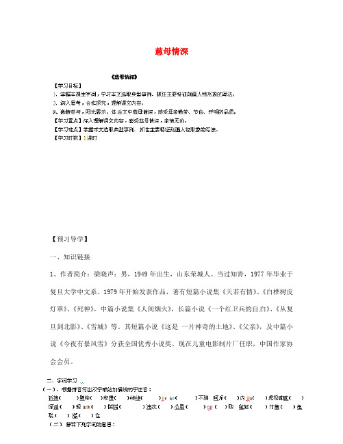 甘肃省玉门市花海中学七年级语文上册 6 慈母情深导学案(无答案) 北师大版