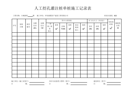 人工挖孔灌注桩单桩施工记录表