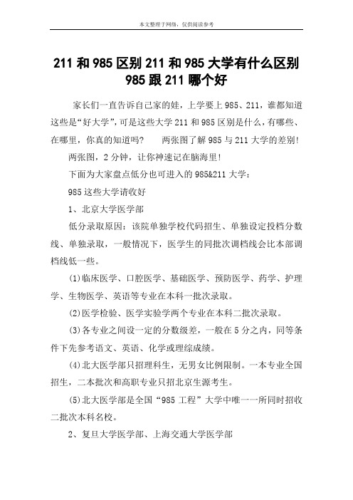 211和985区别211和985大学有什么区别 985跟211哪个好