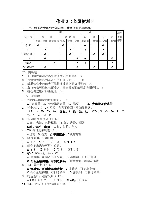 作业3金属材料参考答案