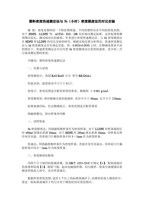 塑料密度快速测定法与3h(小时)密度梯度法的对比实验
